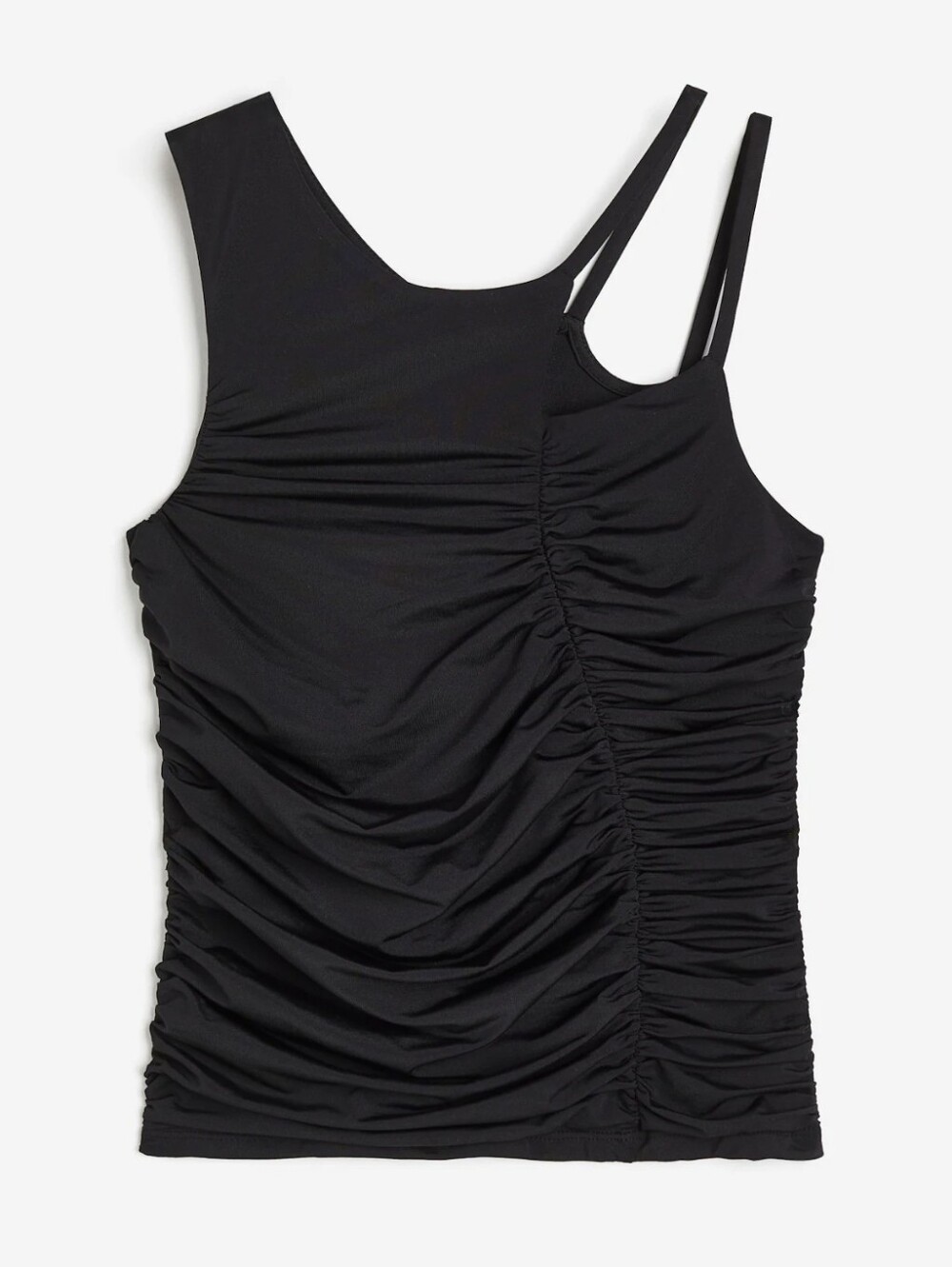 H&M Black Asymmetrical Ruched Tank Top Small Going Out Edgy Goth Dark Academia